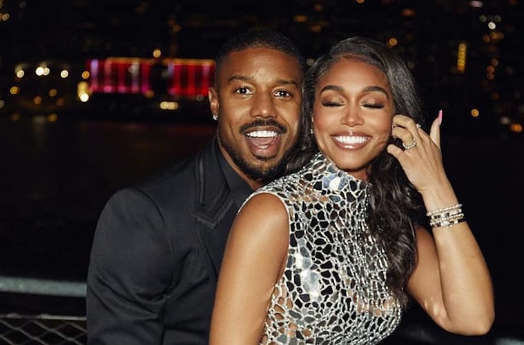 Michael B. Jordan and Lori Harvey smiling