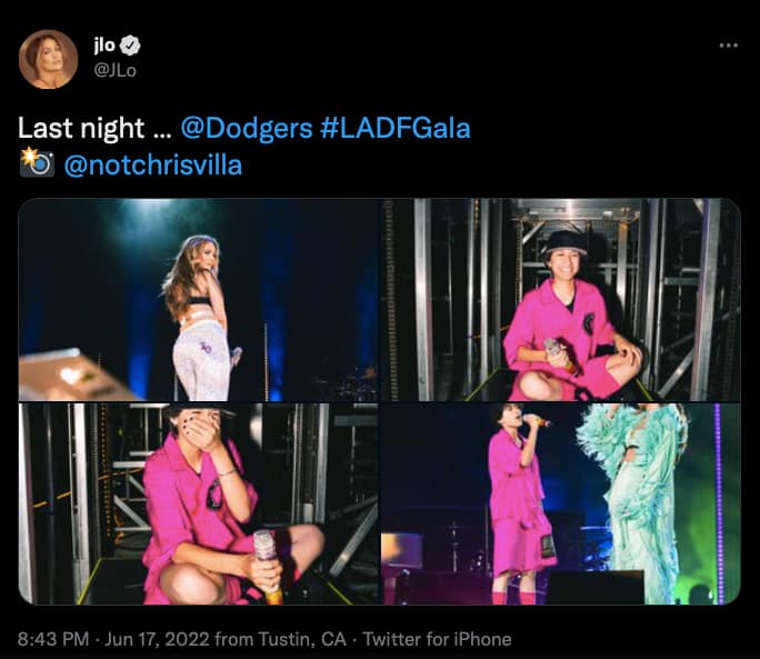 Lopez posting on Twitter with the caption "Last Night"