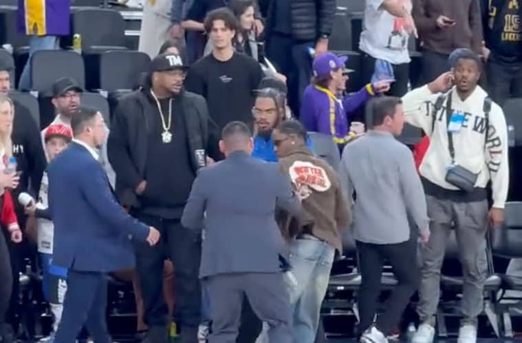 Travis Scott Grabbed By Security Guard NBA Game Video Goes Viral