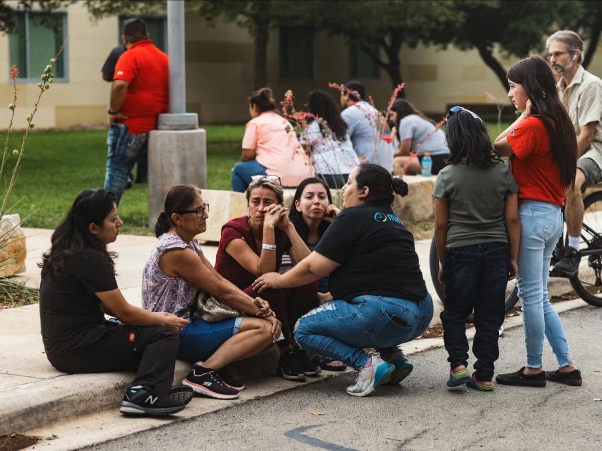 Mourners Outside of Robb Elementary