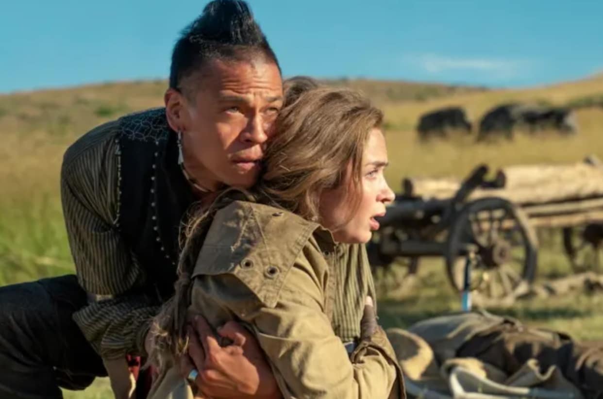 Emily Blunt and Chaske Spencer in "The English" on Prime Video