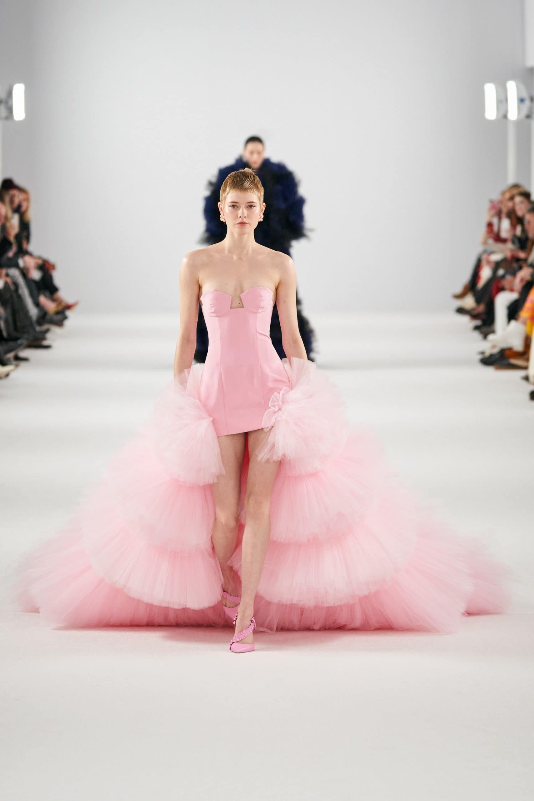 A model wears a pink tulle gown for Carolina Herrera F/W 2022