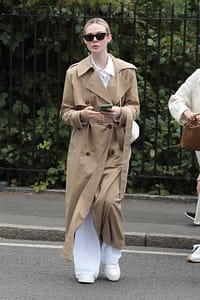 Elle Fanning crossing the street towards Wimbledon 2023.
