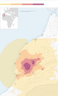 a geographical map of the earthquake in Morocco.
