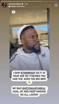 Stevan Ridley's instagram story post playfully taunting Kevin Hart and wishing him well in his recovery.
