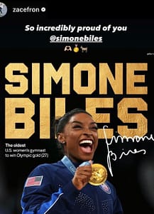 Zac Efron Congratulates Long-Time Friend Simone Biles