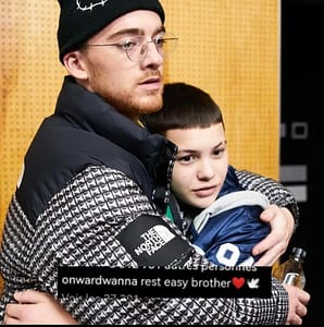 Angus Cloud (left) hugging Javon Walton (right) on the set of 'Euphoria'