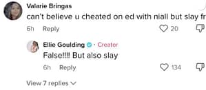 Ellie Goulding shuts down TikTok comment.