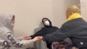 Kourtney Kardashian seen with blonde bun