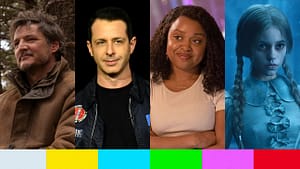 Pictures of nominees stitched together vertically. From left to fight: Pedro Pascal in 'The Last of Us,' Jeremy Strong in 'Succession,' Quinta Brunson in 'Abbott Elementary' and Jenna Ortega in 'Wednesday