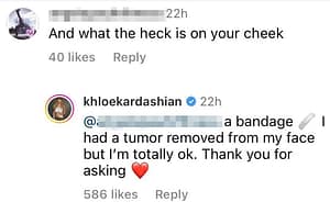 Khloe Kardashian response to Instagram comment.