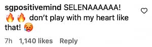 selena gomez selfie comment