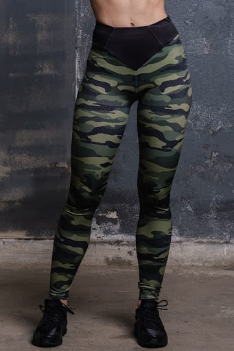 cargo, camoflauge leggings - sexy and sporty appeal of leggings and black shoes