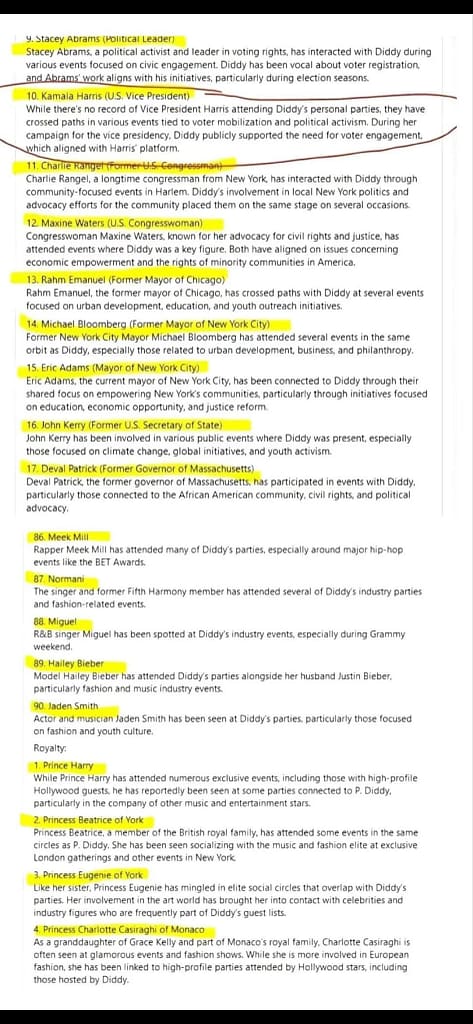 Celebrity Diddy Freak Off List