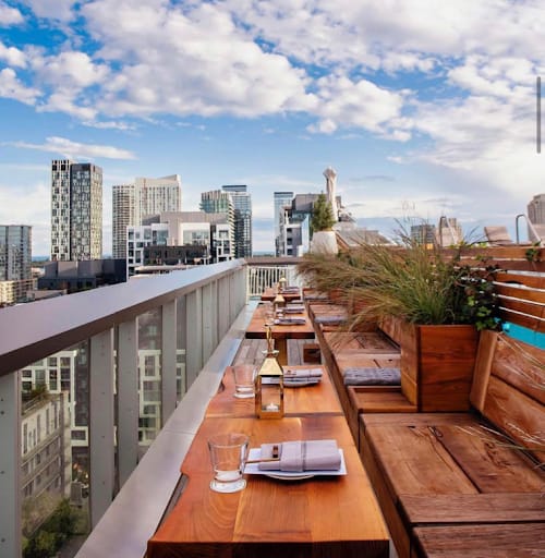 view from toronto rooftop bar at harriets