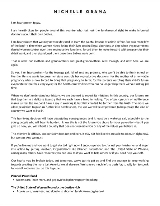 Michelle Obama Statement