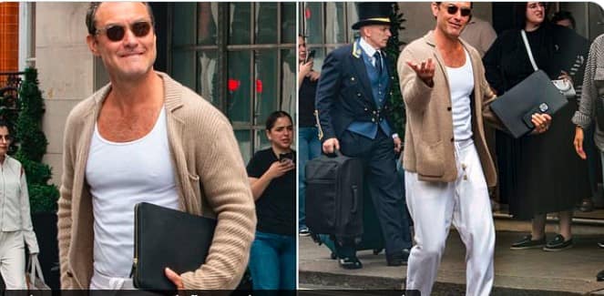 Jude Law Turns Heads in Stylish Knitwear During Outing With Friends