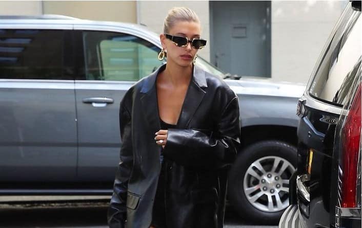 Style Watch: Hailey Bieber in Leather Blazers