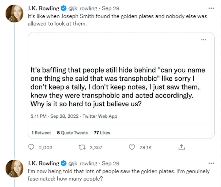 What did JK Rowling Say about Joseph Smith