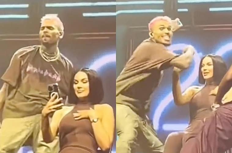 Chris Brown throwing a phone away