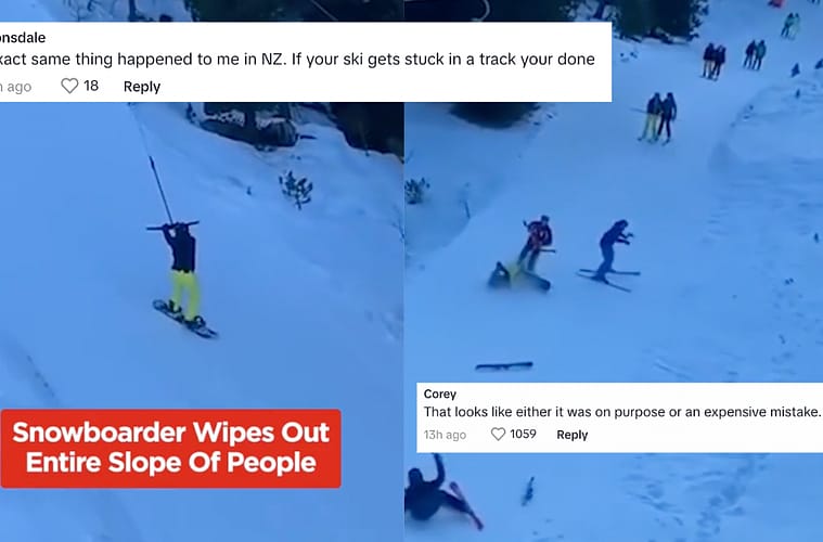 Snowboarder Wipes Out Slope Of People Austria Video Watch