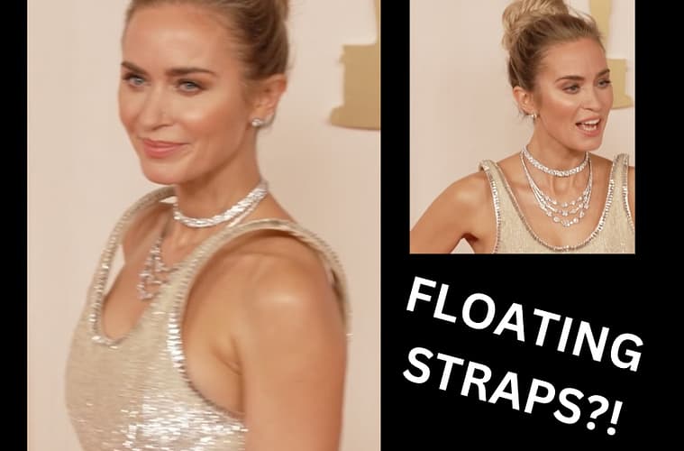 Emily Blunt Oscars Dress Straps Floating
