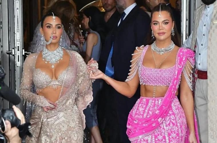 Kim and Khloe Kardashian Stun In Lehengas and Diamonds At Ambani Wedding