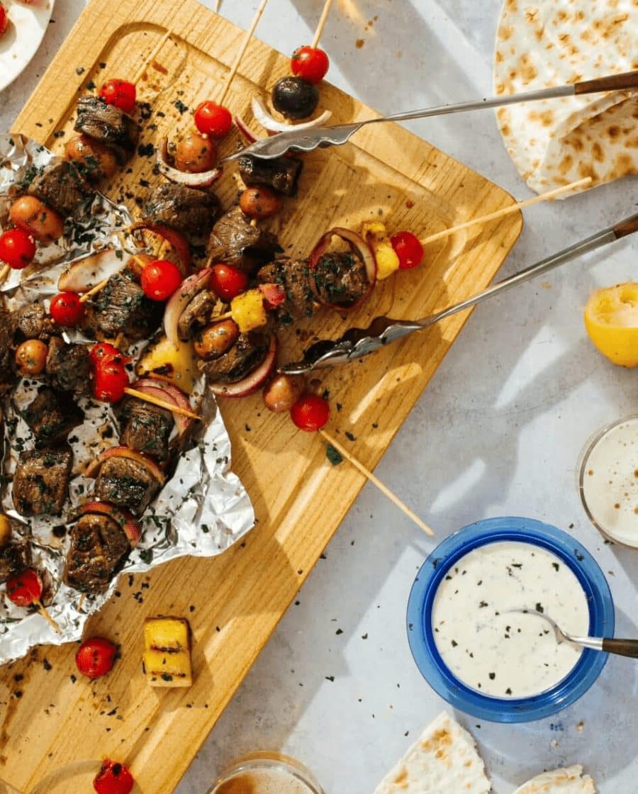 Beef skewers and Tahini