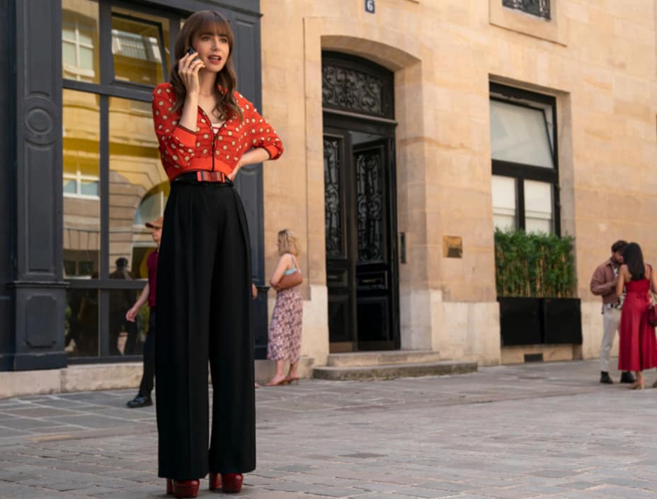 "Emily in Paris" Season 3 on Netflix, Emily on the phone