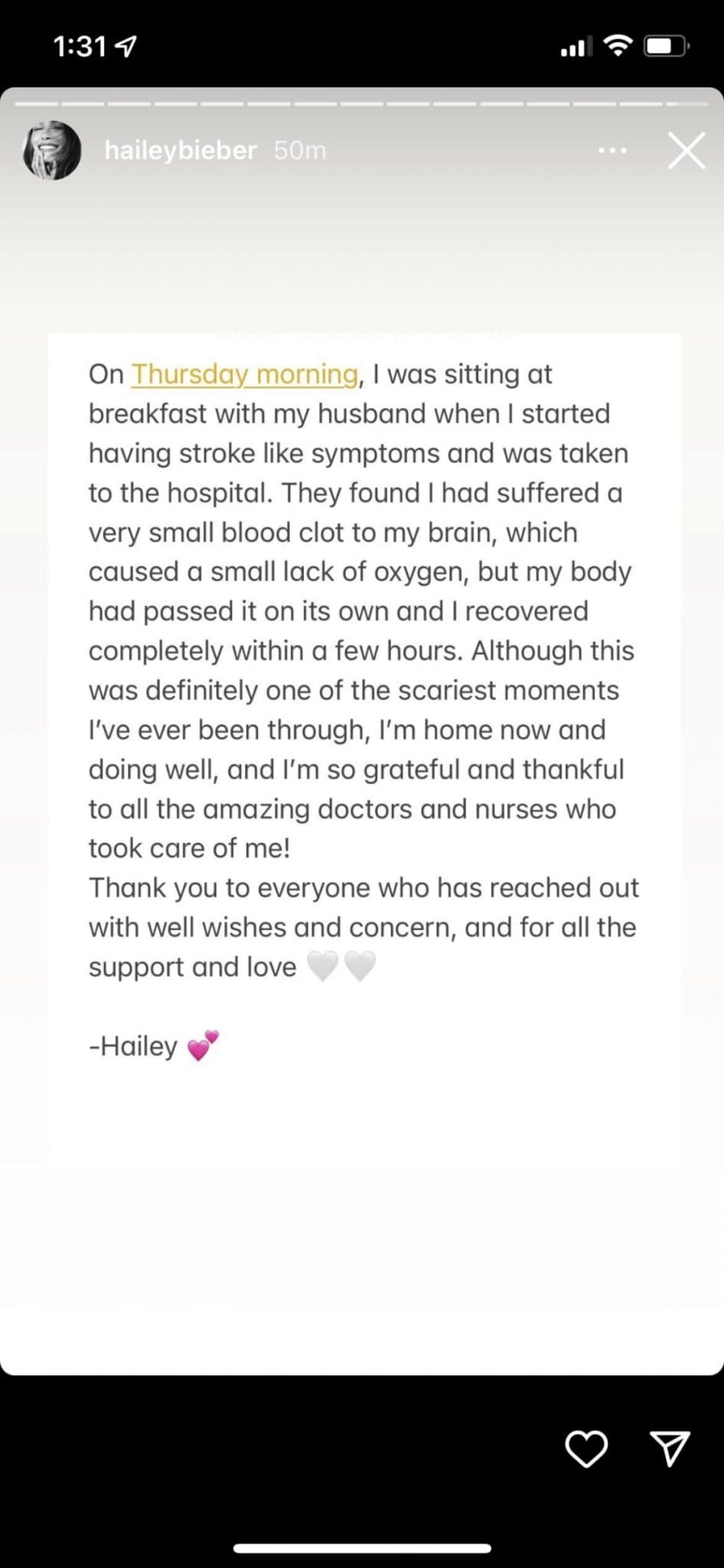 Hailey Bieber's Statement