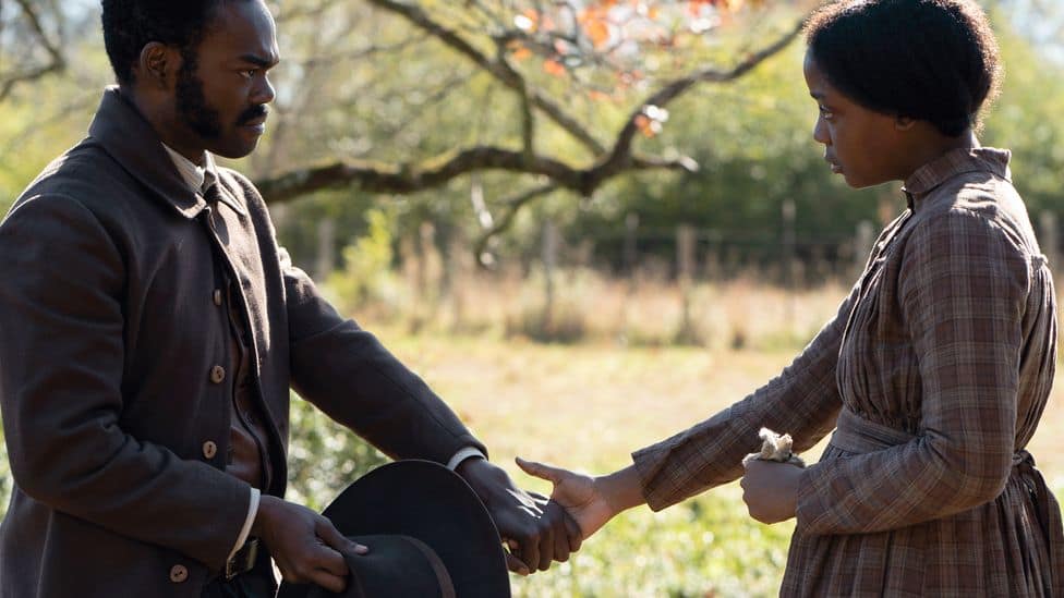 Thuso Mbedu and William Jackson Harper in the Underground Railroad. Courtesy of Amazon Prime Video.