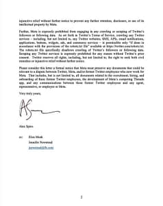 Page 2 of the letter from Twitter sent to Meta treating legal action over Instagram Threads