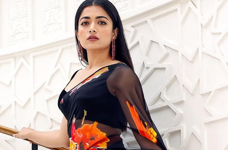 Rashmika Mandanna Slays in Black Floral Saree